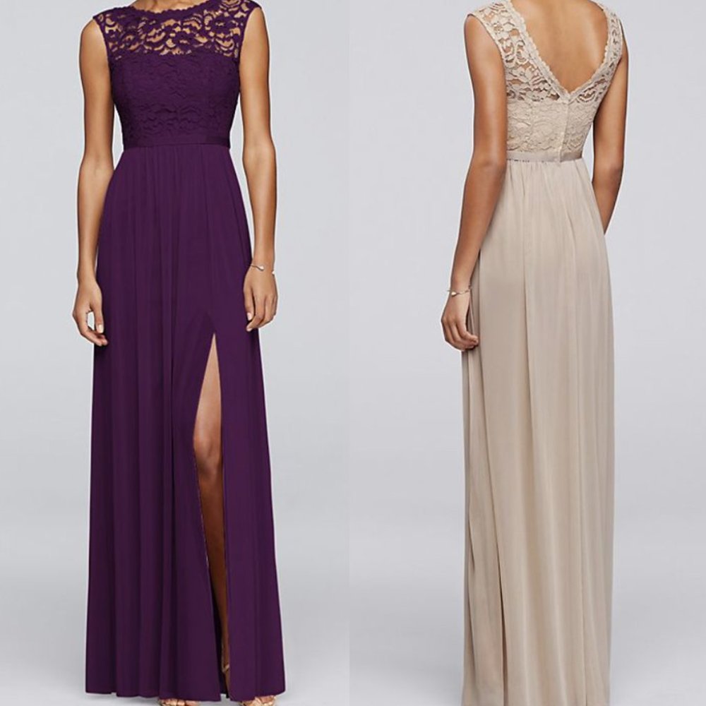 David's Bridal 19328 Plum Lace Jersey Bridesmaid Dress Formal Gown Prom Evening